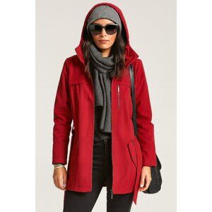 DKNY SIize L Hooded Mid-Length Women's Jacket Coat Pockets & Belt Red EUC